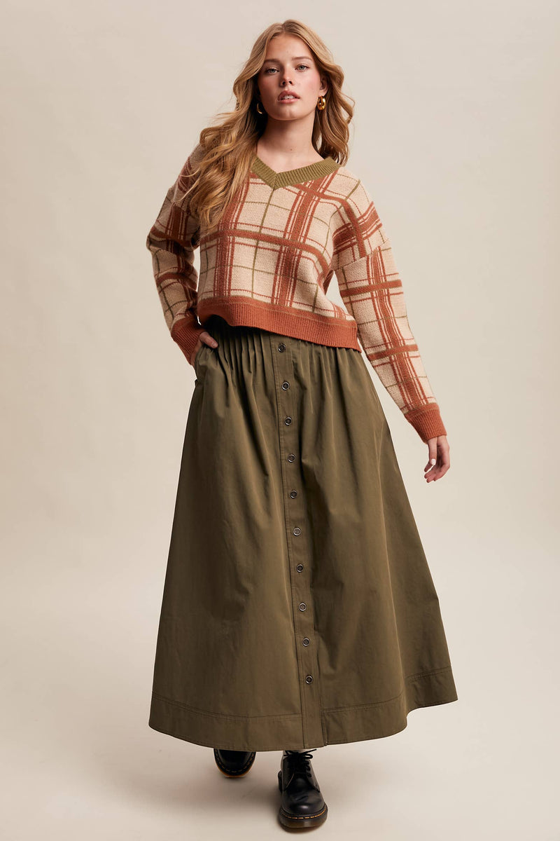 Plaid V-Neck Knit Sweater