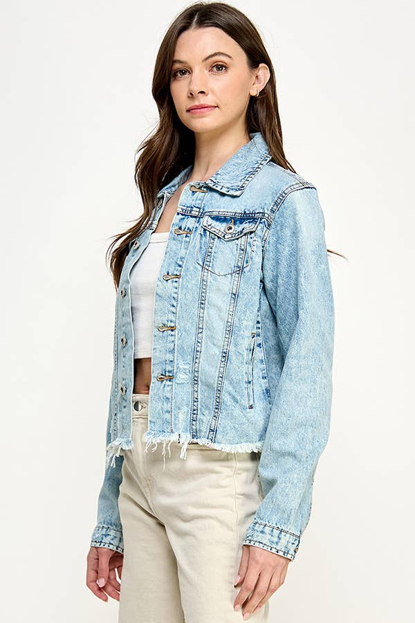 Ladies'  Cropcut Denim Jacket with Distressed