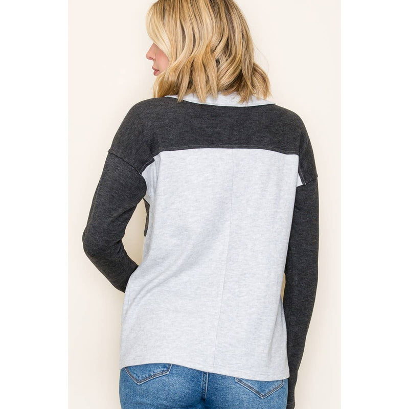 COLOR BLOCKED HEAVY MICRO BRUSHED TOP