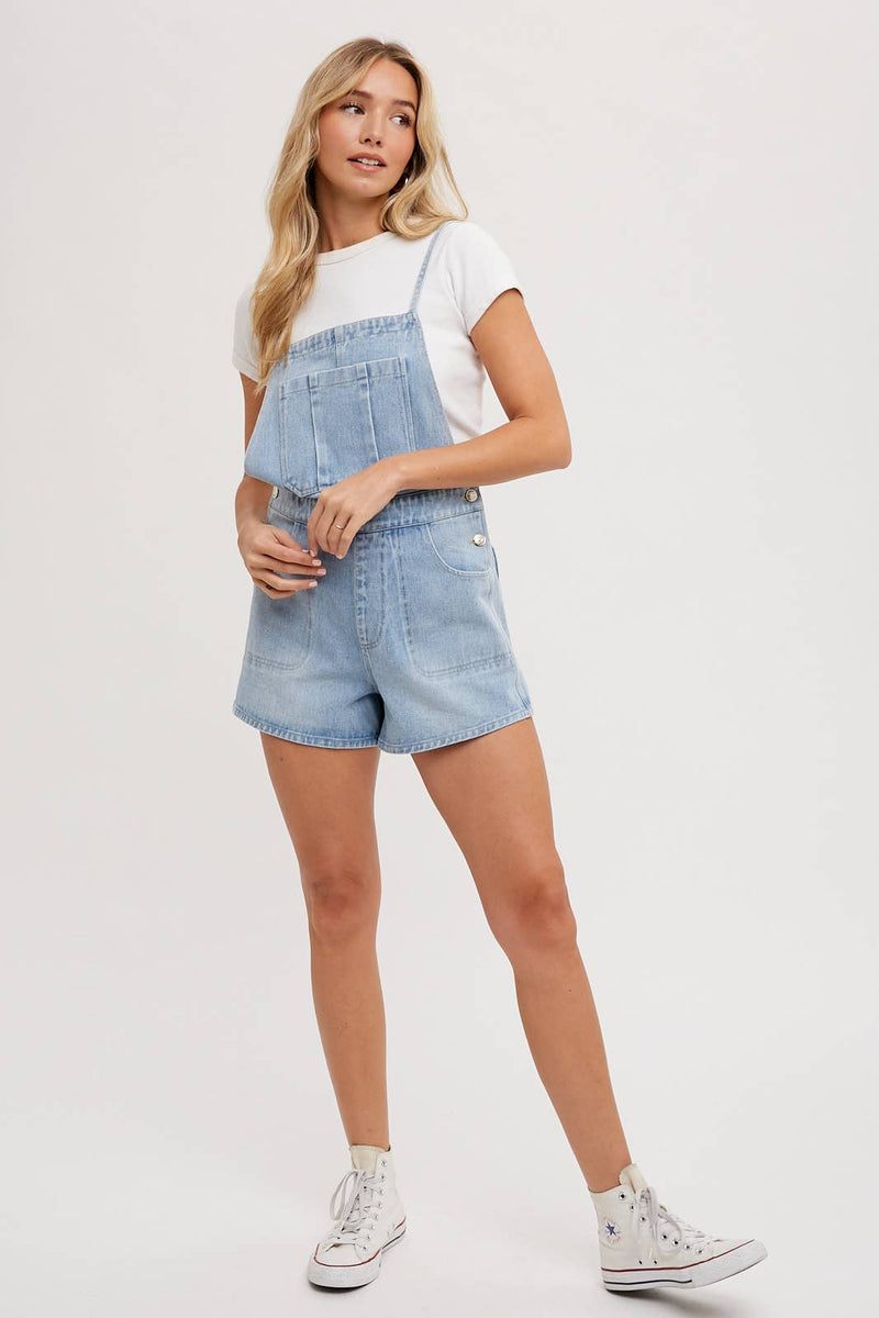 Bow Tie Denim Overall Shorts