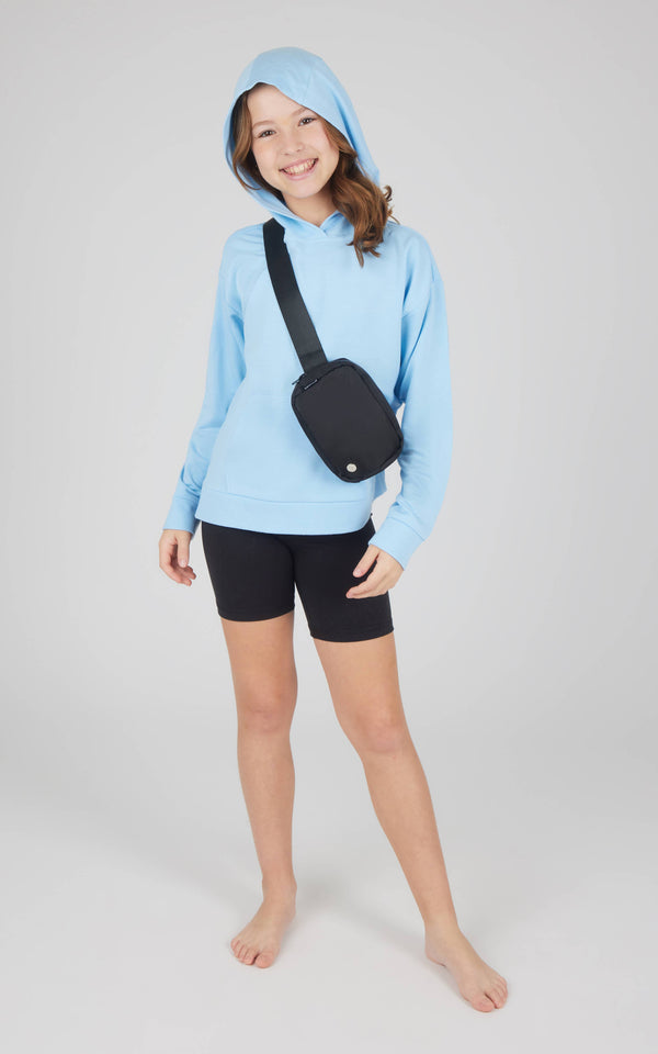 Girls Pullover Hoodie, Bike Short, Fanny Bag Set- Multiple Colors