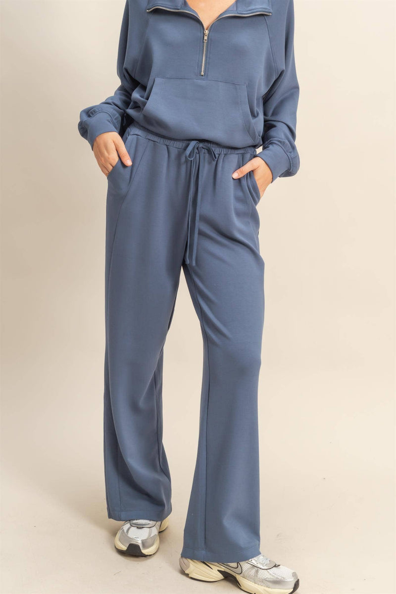 Scuba High-Waist Wide-Leg Drawstring Sweatpants