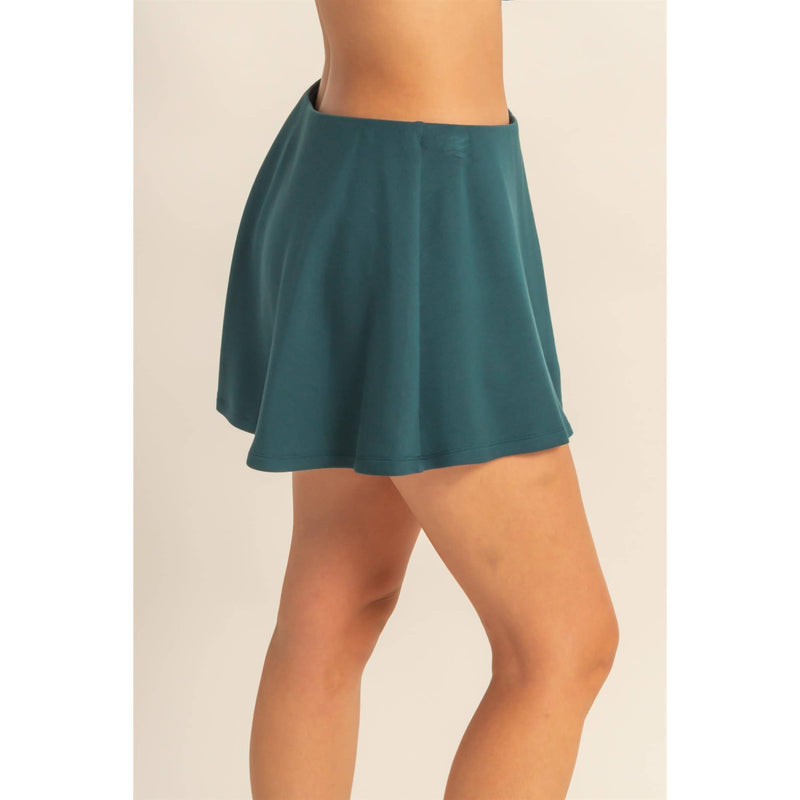 Flirty Scuba Mid Waist Skort-Deep Green