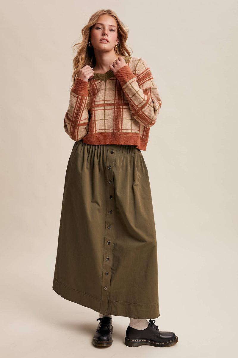 Plaid V-Neck Knit Sweater