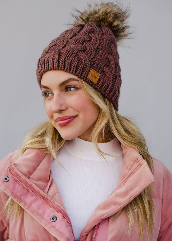 Braided Knit Pom Hat- Multiple Colors