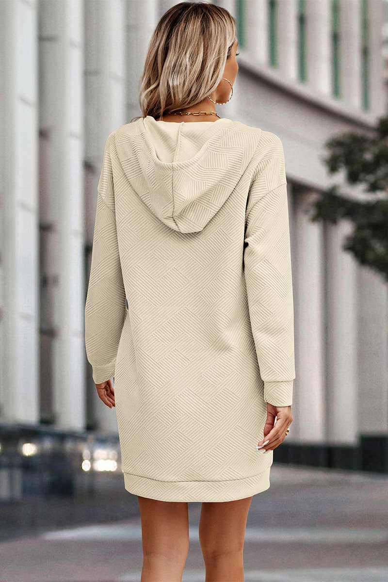 Textured Long Sleeve Henley Hoodie Dress
