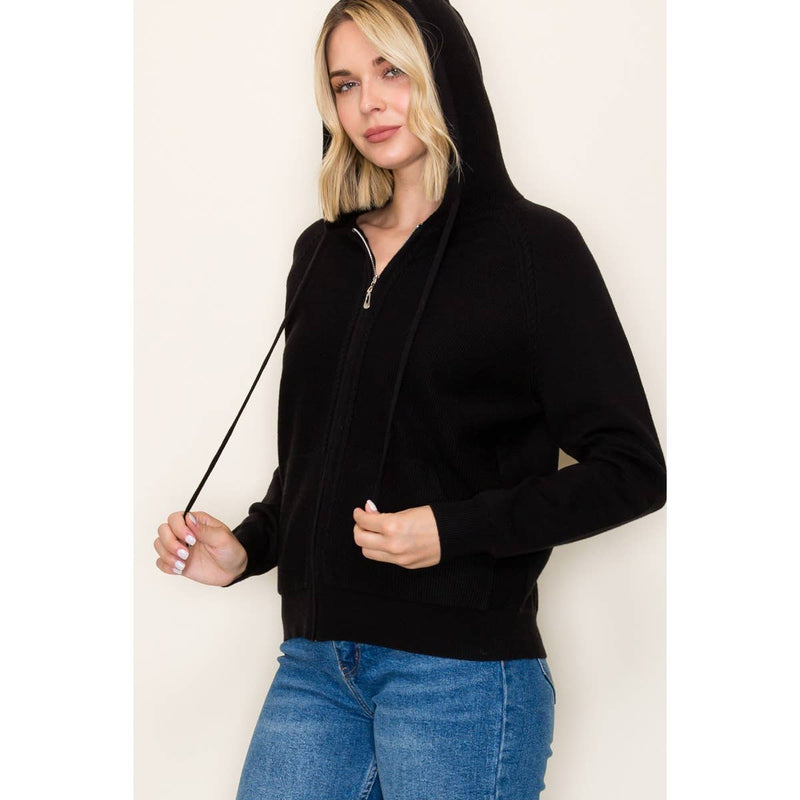 ZIP UP WAFFLE TEXTURED HOODIE JACKET