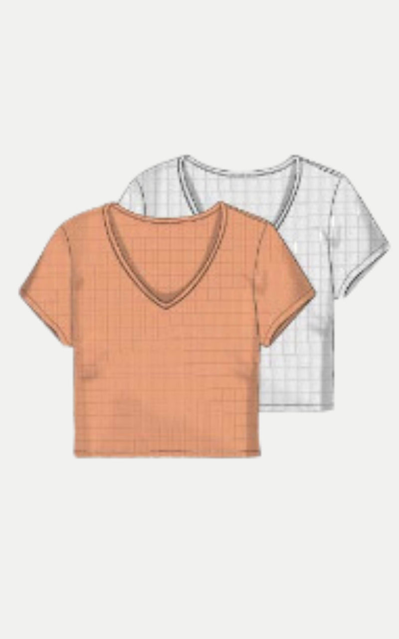 Girls Rib Seamless V-Neck Cropped T- Multiple Colors