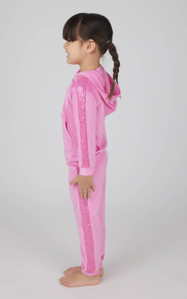 Toddler Girls Velour Sequin Detailed Hoodie and Jogger Set
