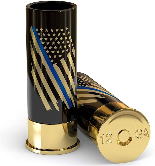 12 Gauge Shot Glasses Set of 4 - Thin Blue Line Police Flag
