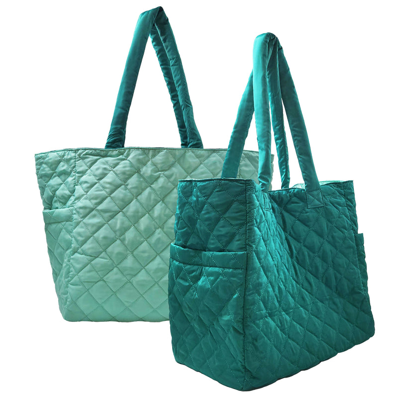 Large Reversible Nylon Tote- Teal