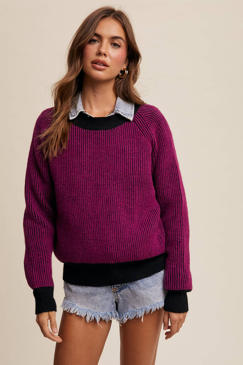 Colorblock Striped Ribbed Sweater