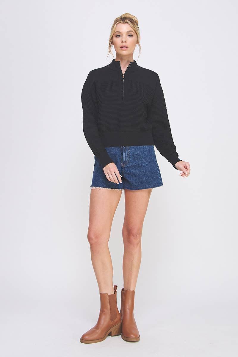 Dolman Half Zip Twin Texture Rib