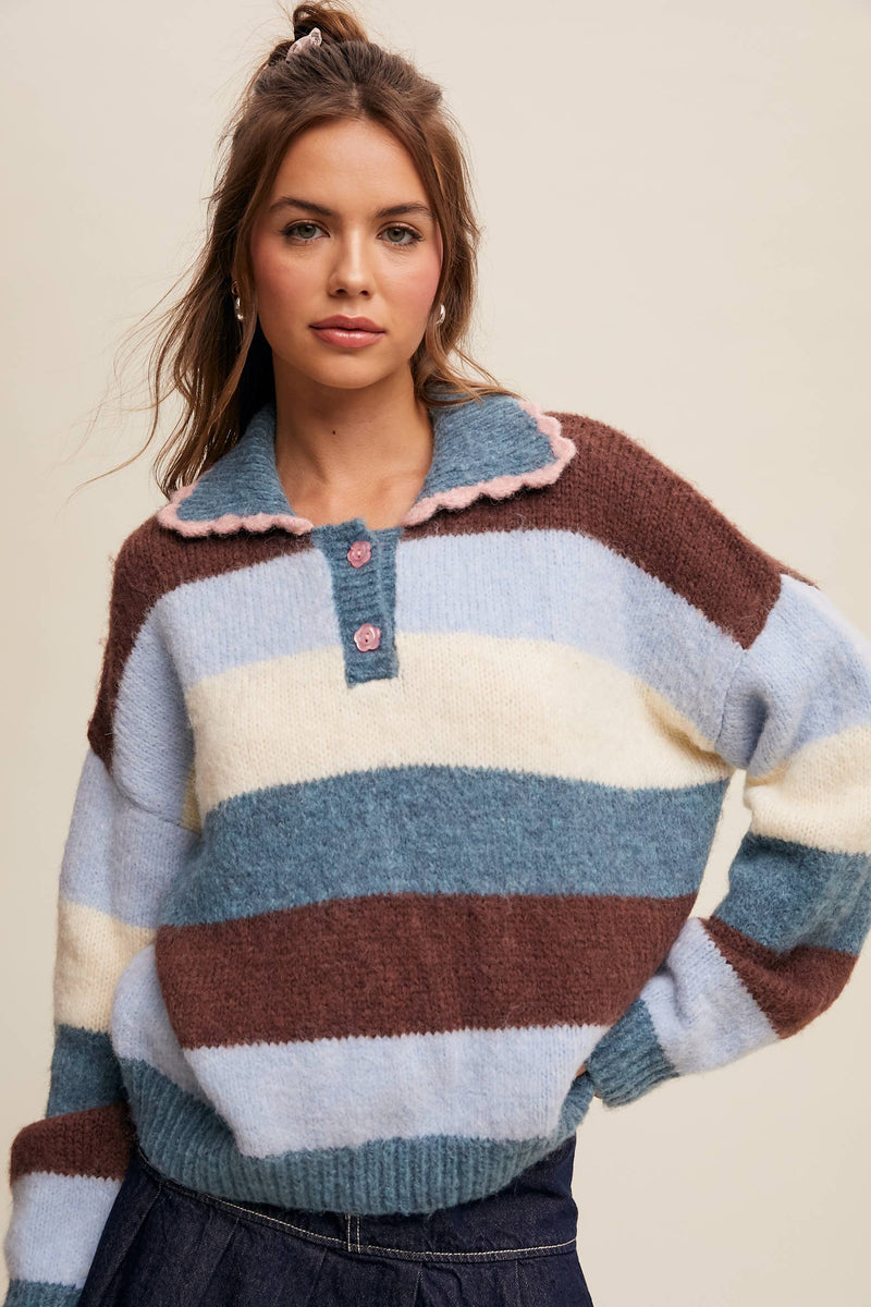Hillary Striped Polo Sweater