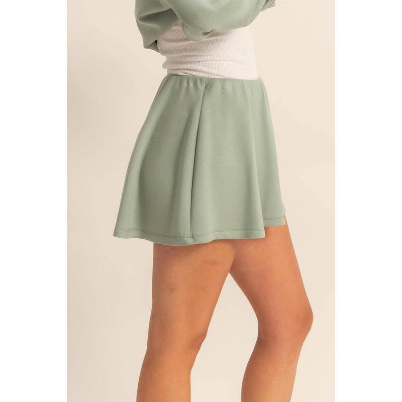 Flirty Scuba Mid Waist Skort-Deep Green