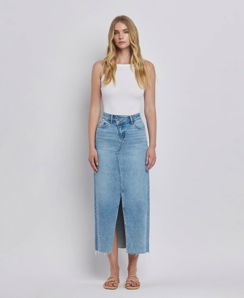 Criss Cross Split Denim Skirt by Vervet