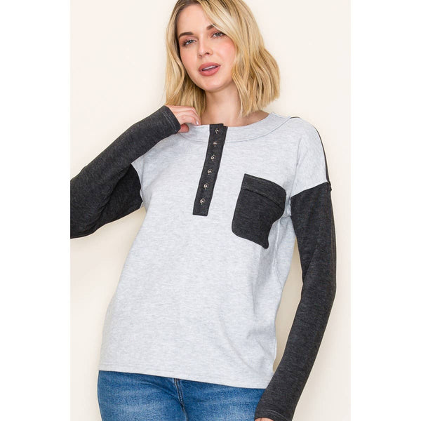 COLOR BLOCKED HEAVY MICRO BRUSHED TOP