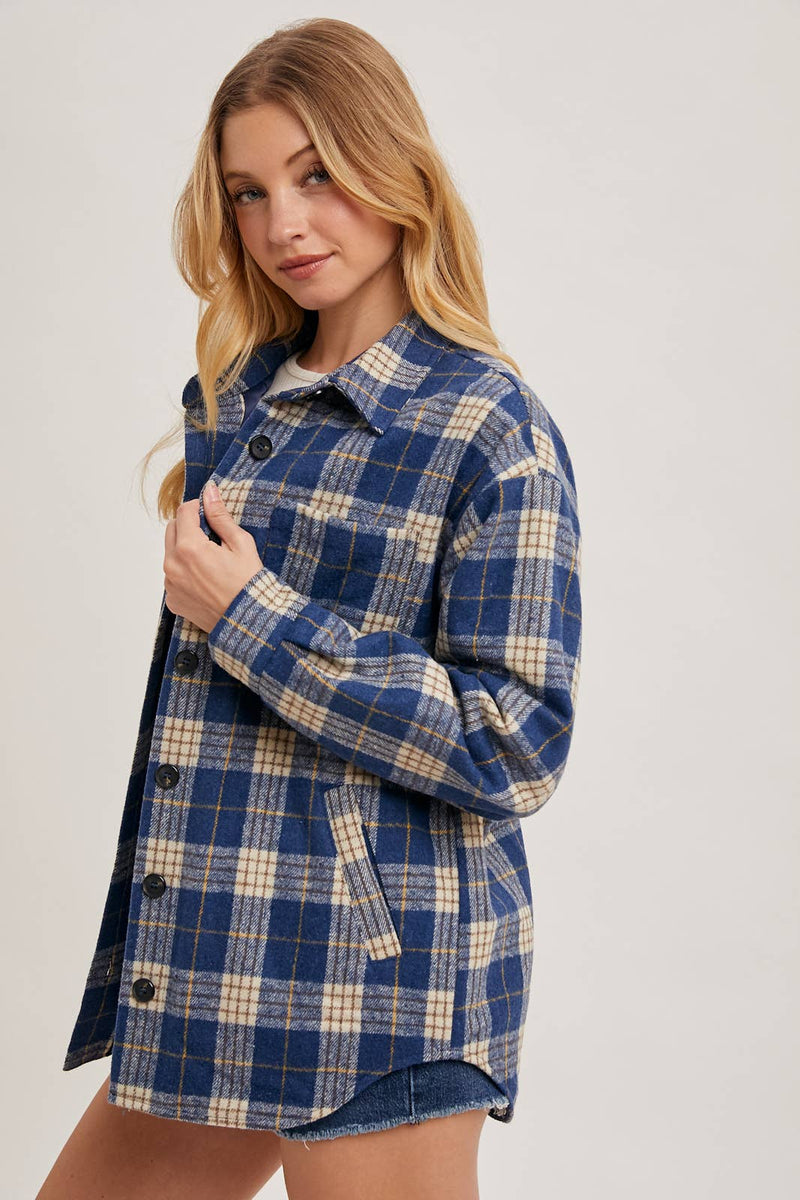 BUTTON DOWN SHIRT INNER QUILTED PLAID SHACKET