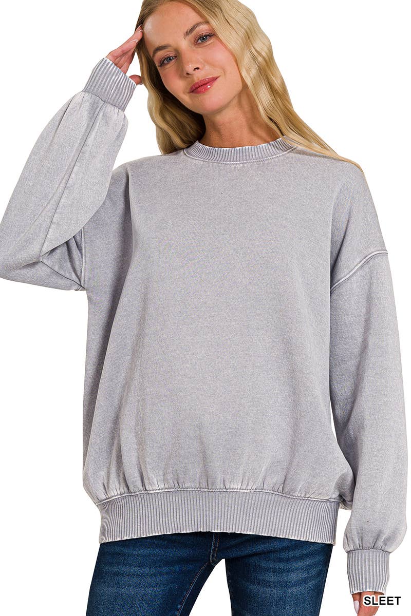 Acid Wash Fleece Oversized Pullover: Multiple colors