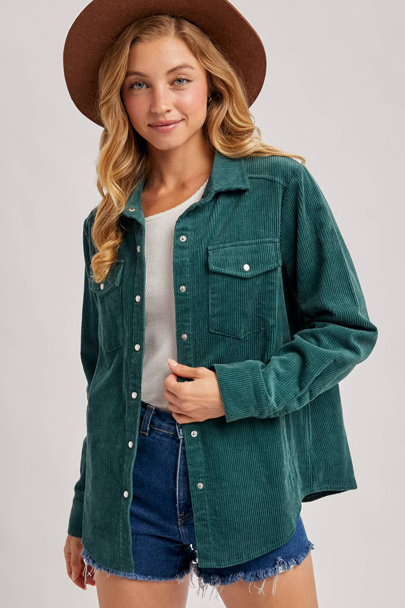 Miranda Corduroy Shacket- Peacock