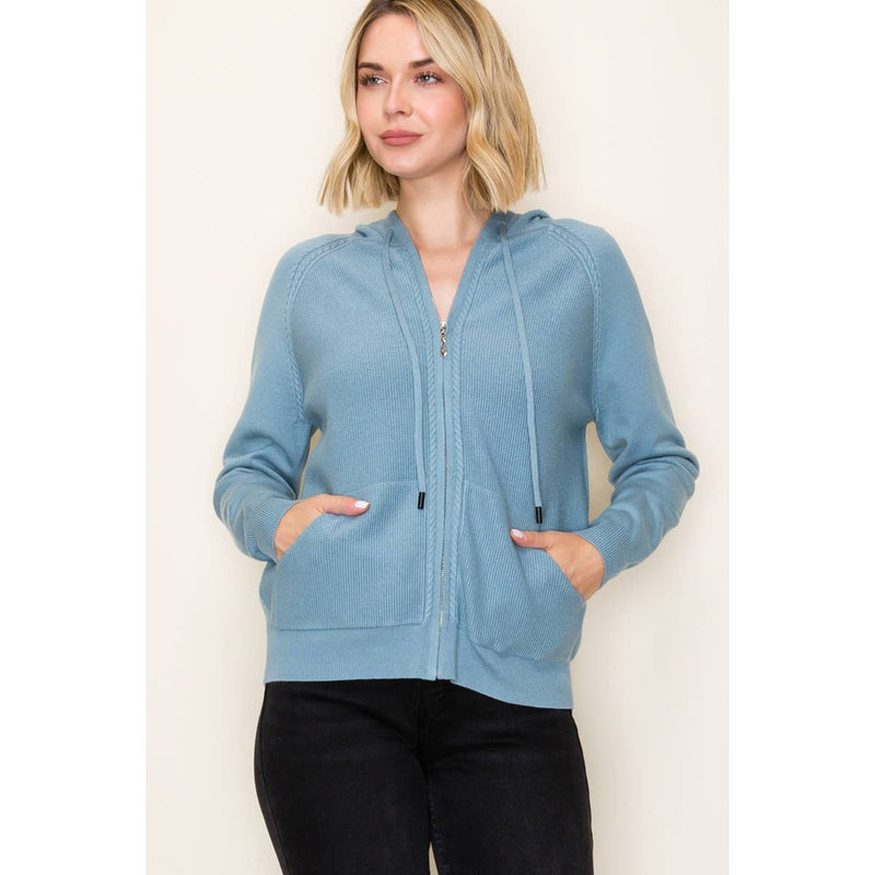 ZIP UP WAFFLE TEXTURED HOODIE JACKET