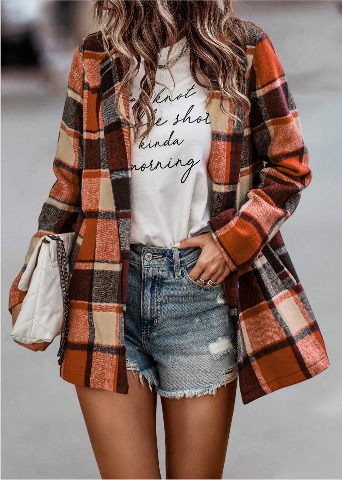 Plaid Open Blazer Jacket