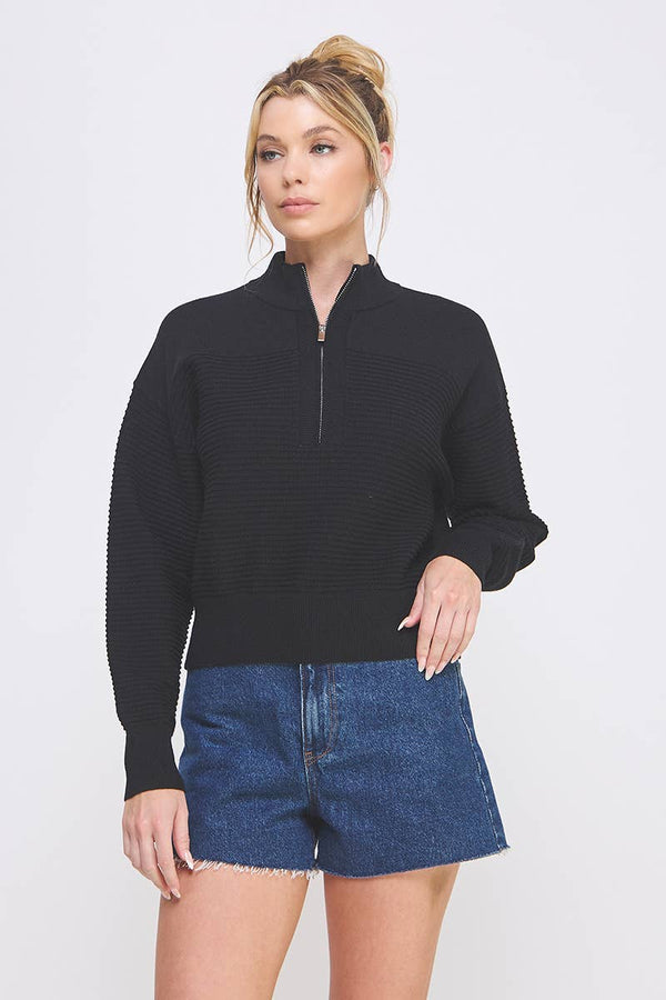 Dolman Half Zip Twin Texture Rib