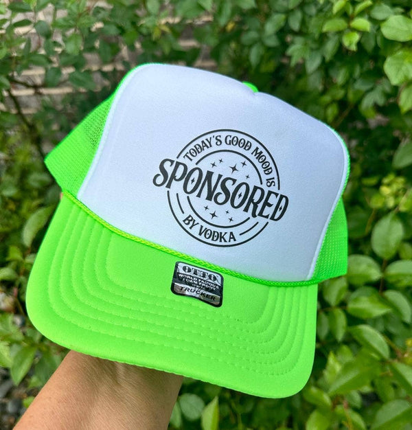 Sponsored By Vodka DTF Printed Neon Green/White Trucker Hat