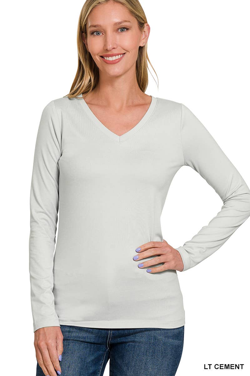 Brushed Microfiber Long Sleeve V-neck Tee