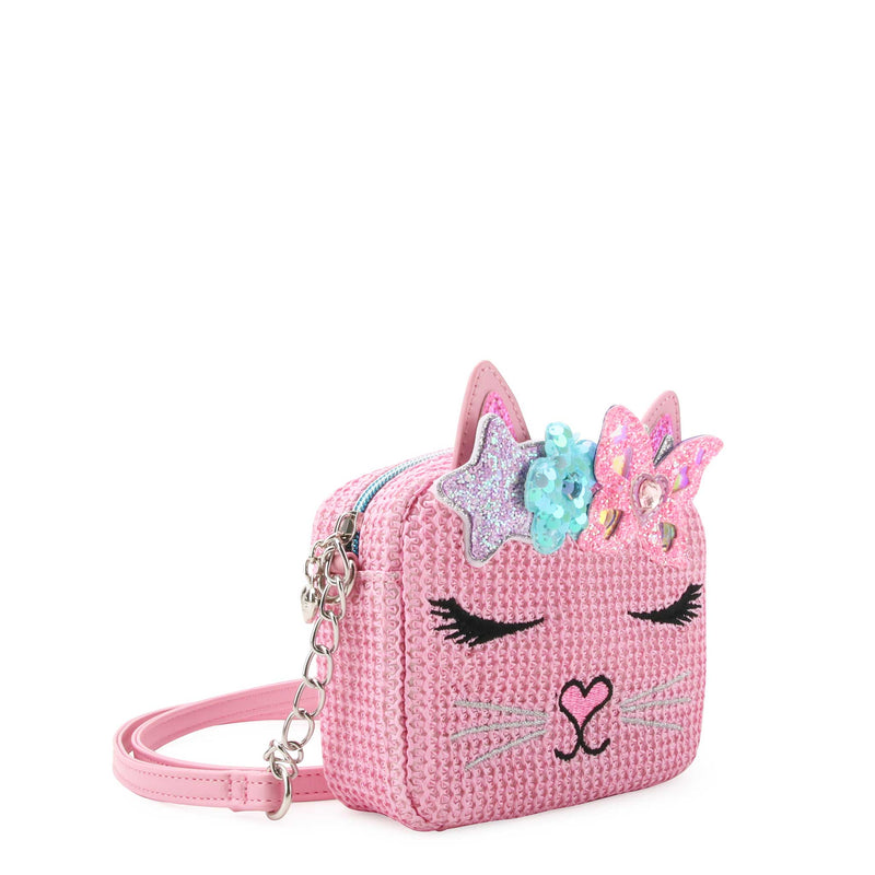 Miss Bella Kitty Cat Pink Straw Crossbody Bag