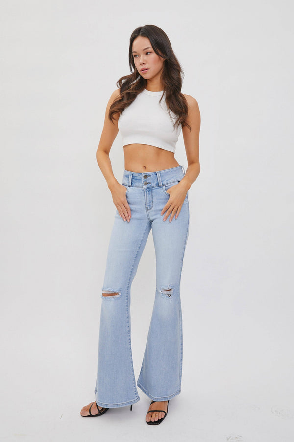 Stretch 2 Button Mid Rise Flare