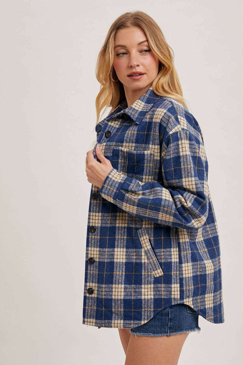 BUTTON DOWN SHIRT INNER QUILTED PLAID SHACKET