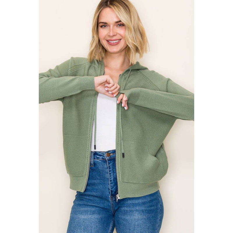 ZIP UP WAFFLE TEXTURED HOODIE JACKET