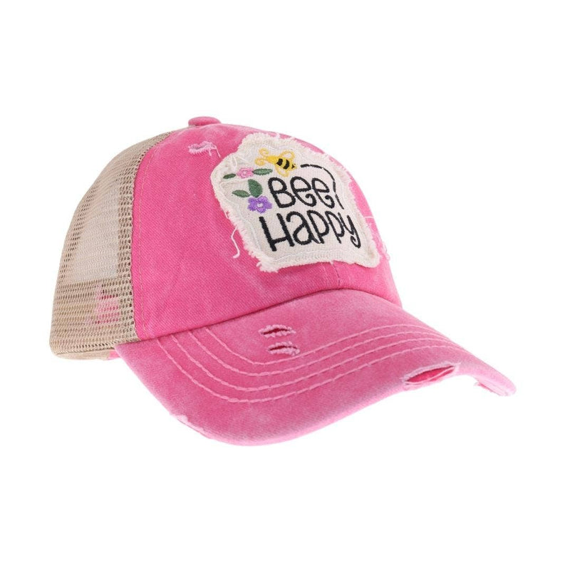 KIDS Embroidered Bee HappyHat: Yellow