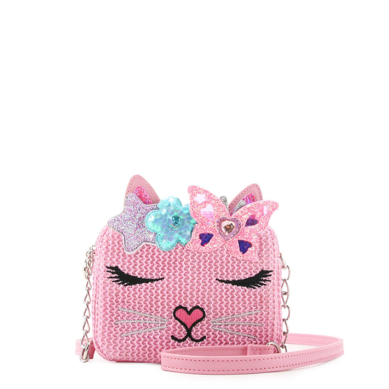 Miss Bella Kitty Cat Pink Straw Crossbody Bag