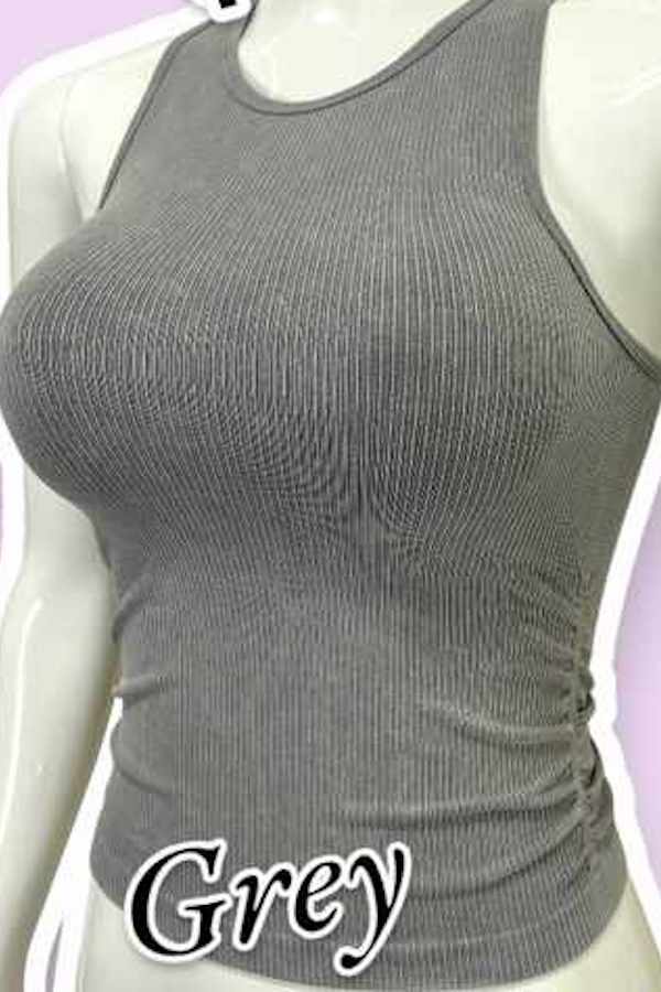 Seamless mineral washed tank top with side shirred style : Green