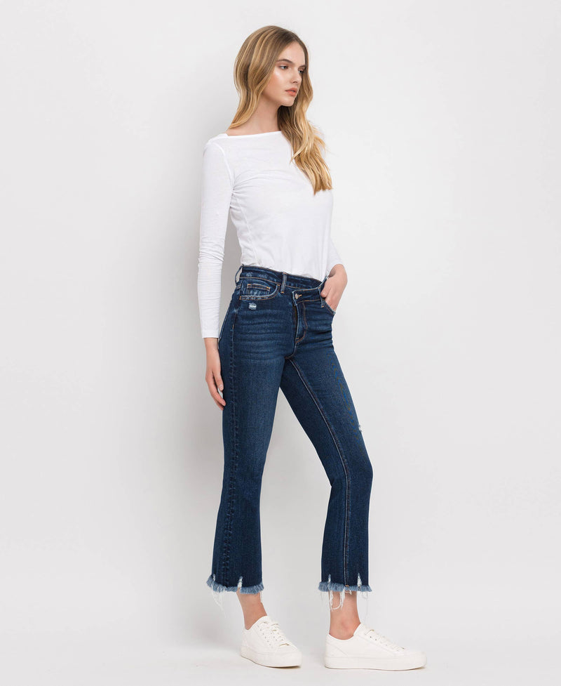 HIGH RISE CROSSOVER WAISTBAND KICK FLARE JEANS