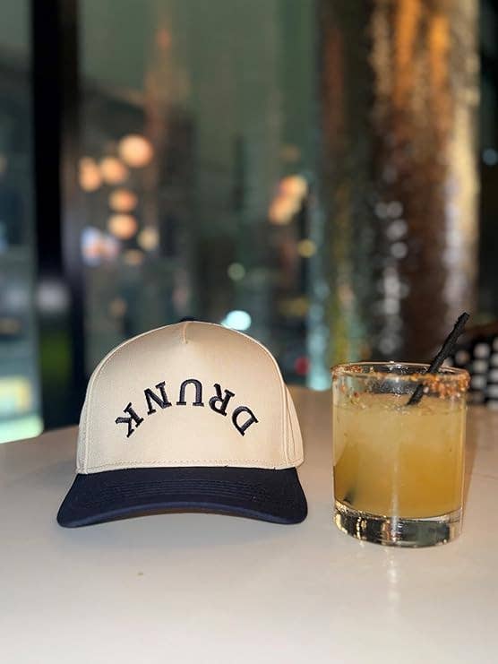 2-Tone Embroidered Cap - Drunk (Upside Down) - Navy/Beige