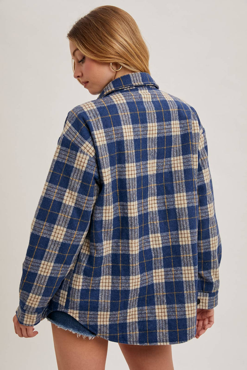 BUTTON DOWN SHIRT INNER QUILTED PLAID SHACKET