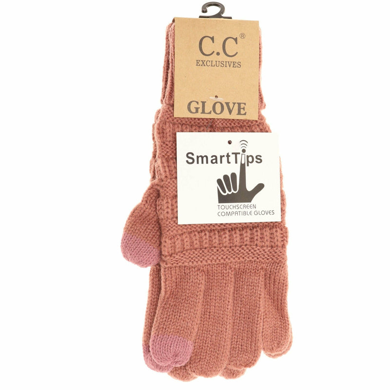 Solid Cable Knit CC Gloves-Black