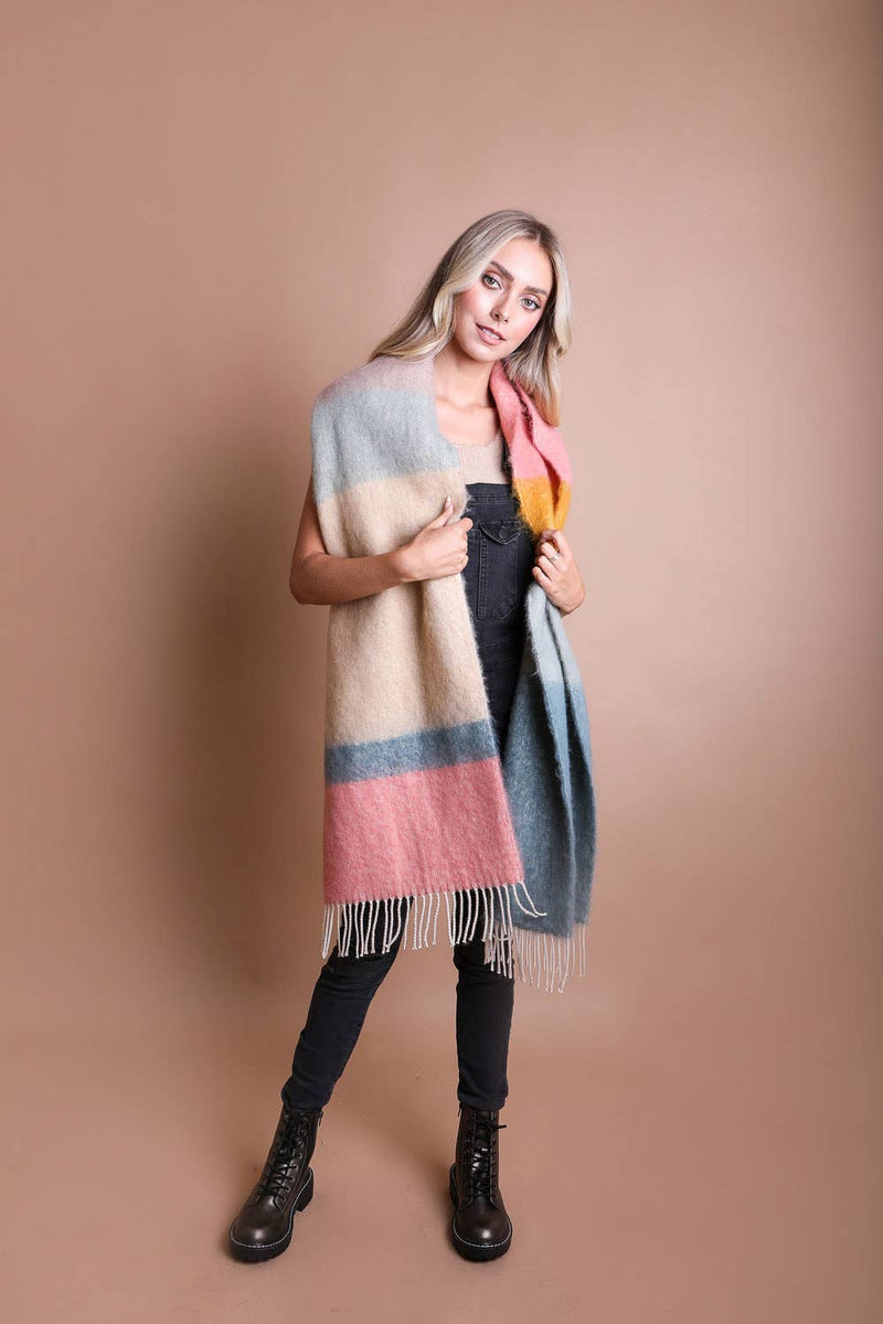 Winter Color Block Faux Mohair Scarf