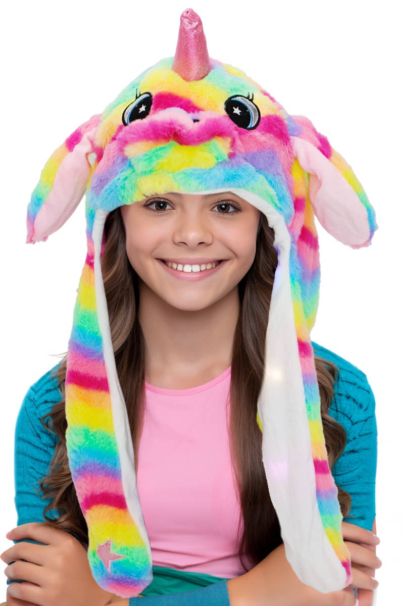 Unicorn Fluffy Fur LED Light-Up Ear Moving Hat