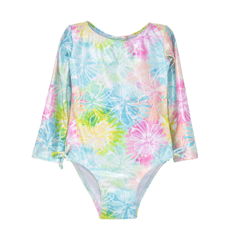 Girls UPF50+ Charlie Long Sleeve Rash Guard Swimsuit: Shiny Pink Scales / Multiple Sizes