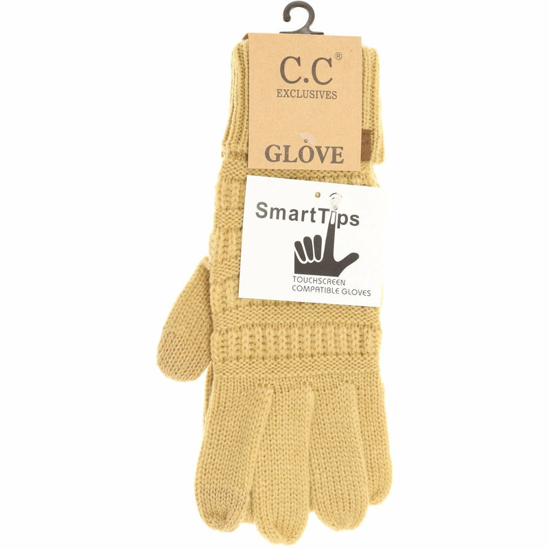 Solid Cable Knit CC Gloves-Black