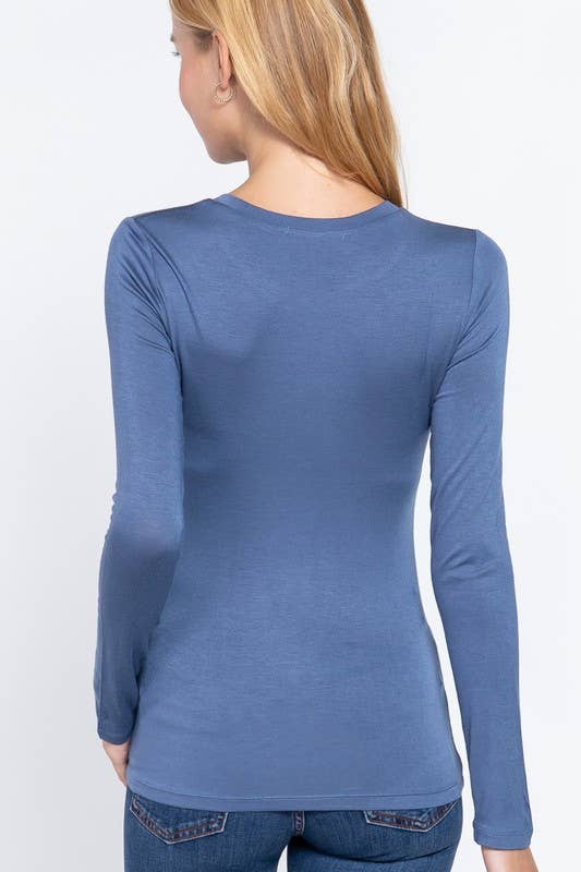 Long Sleeve Crew Neck Top Rayon Spandex Jersey Top