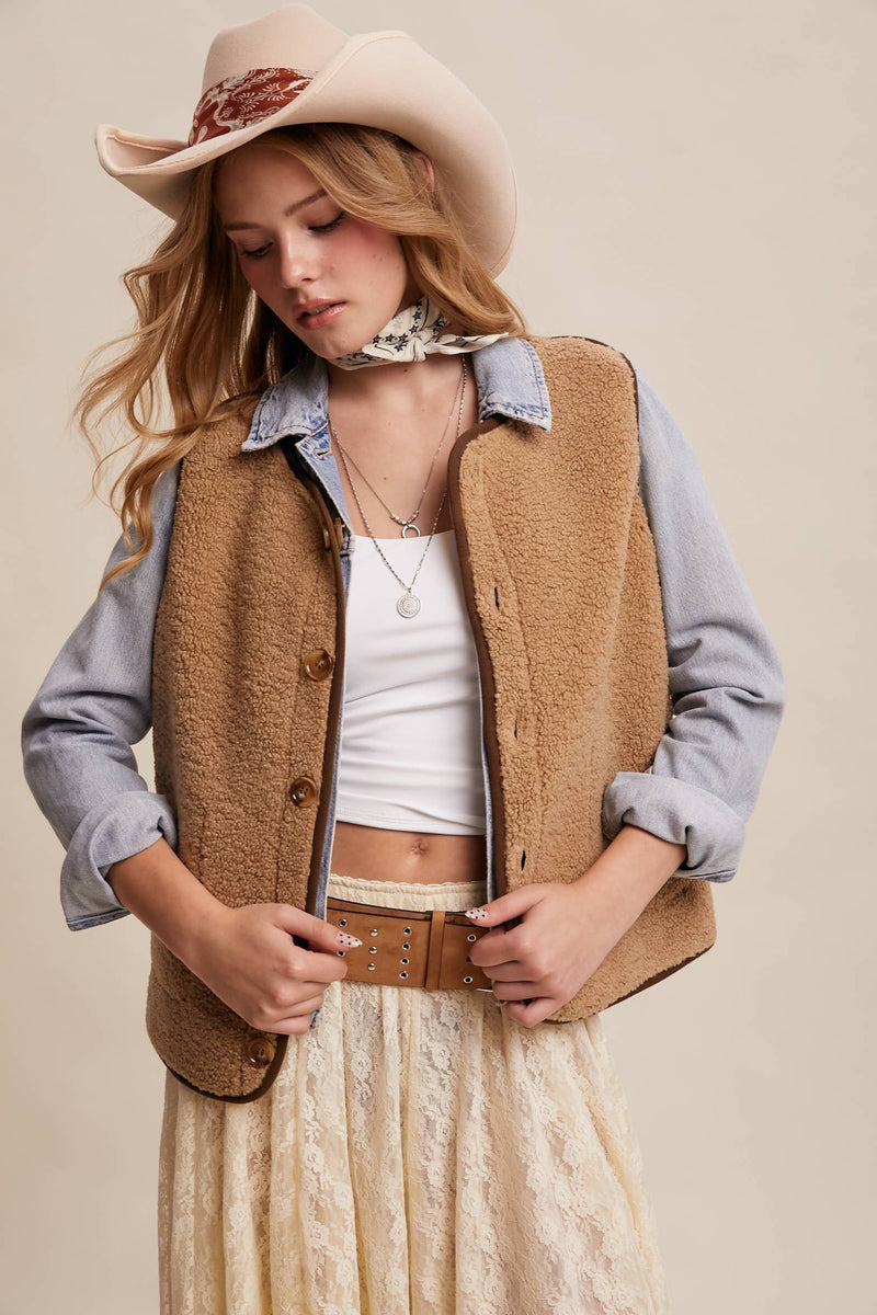 Riana eversible Plaid Sherpa Vest