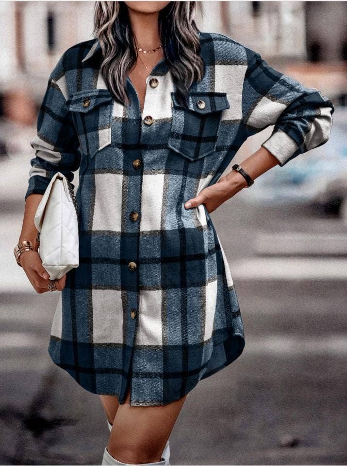 Nora Shacket Dress- Navy