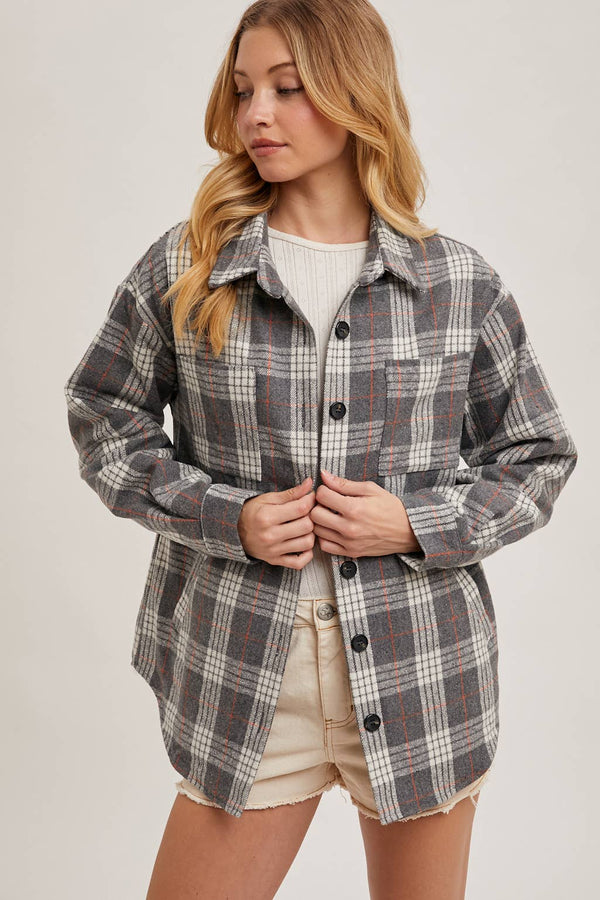 BUTTON DOWN SHIRT INNER QUILTED PLAID SHACKET