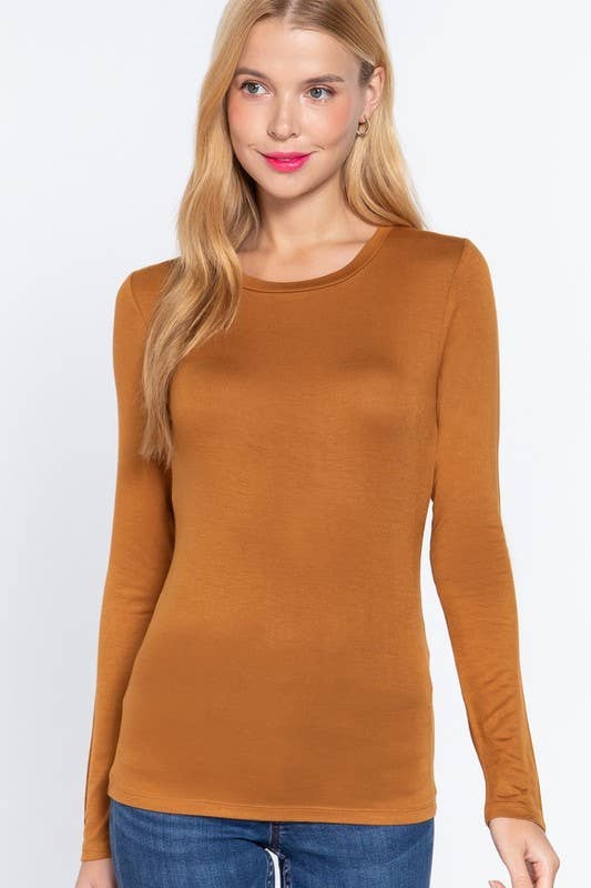 Long Sleeve Crew Neck Top Rayon Spandex Jersey Top