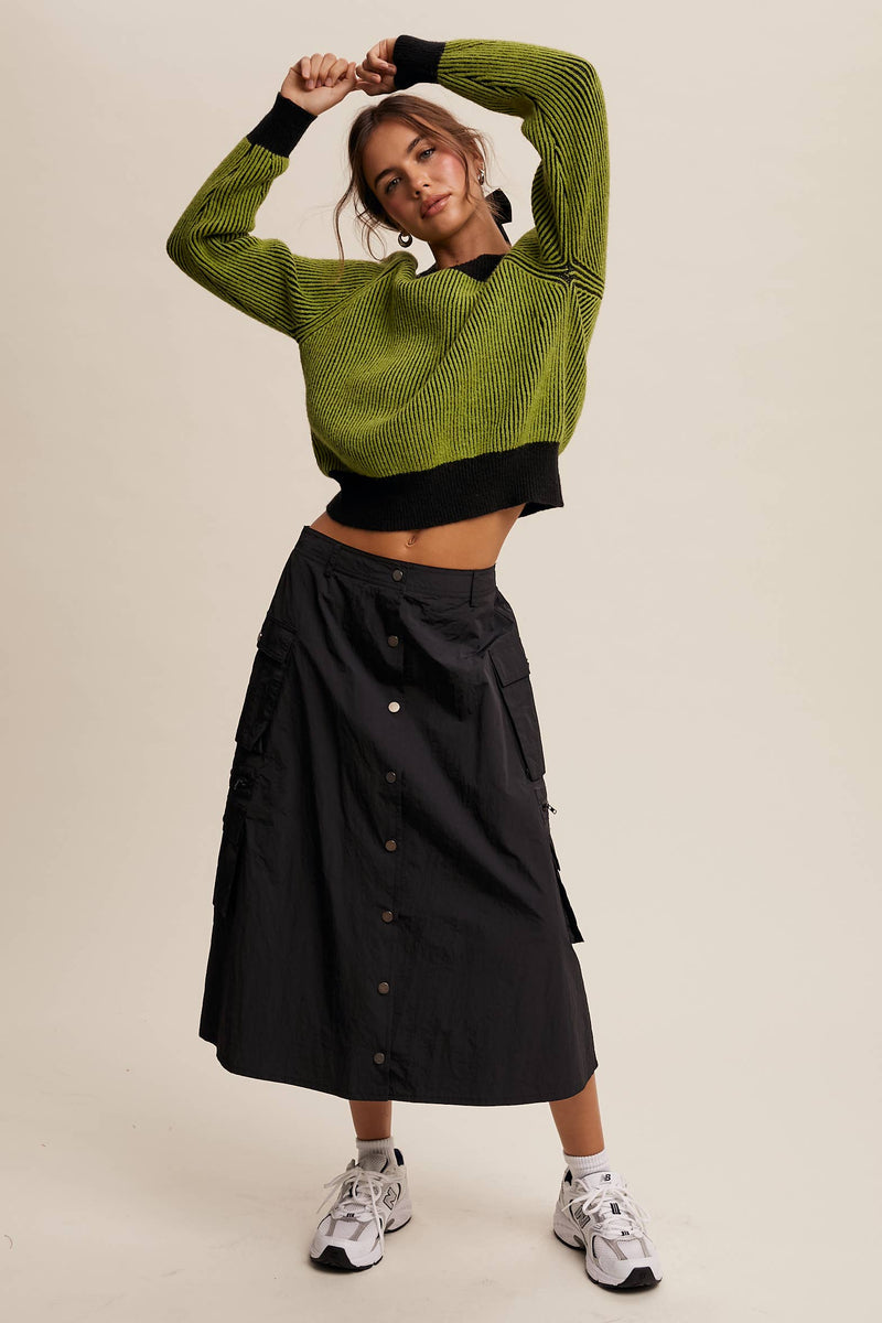 Colorblock Striped Ribbed Sweater